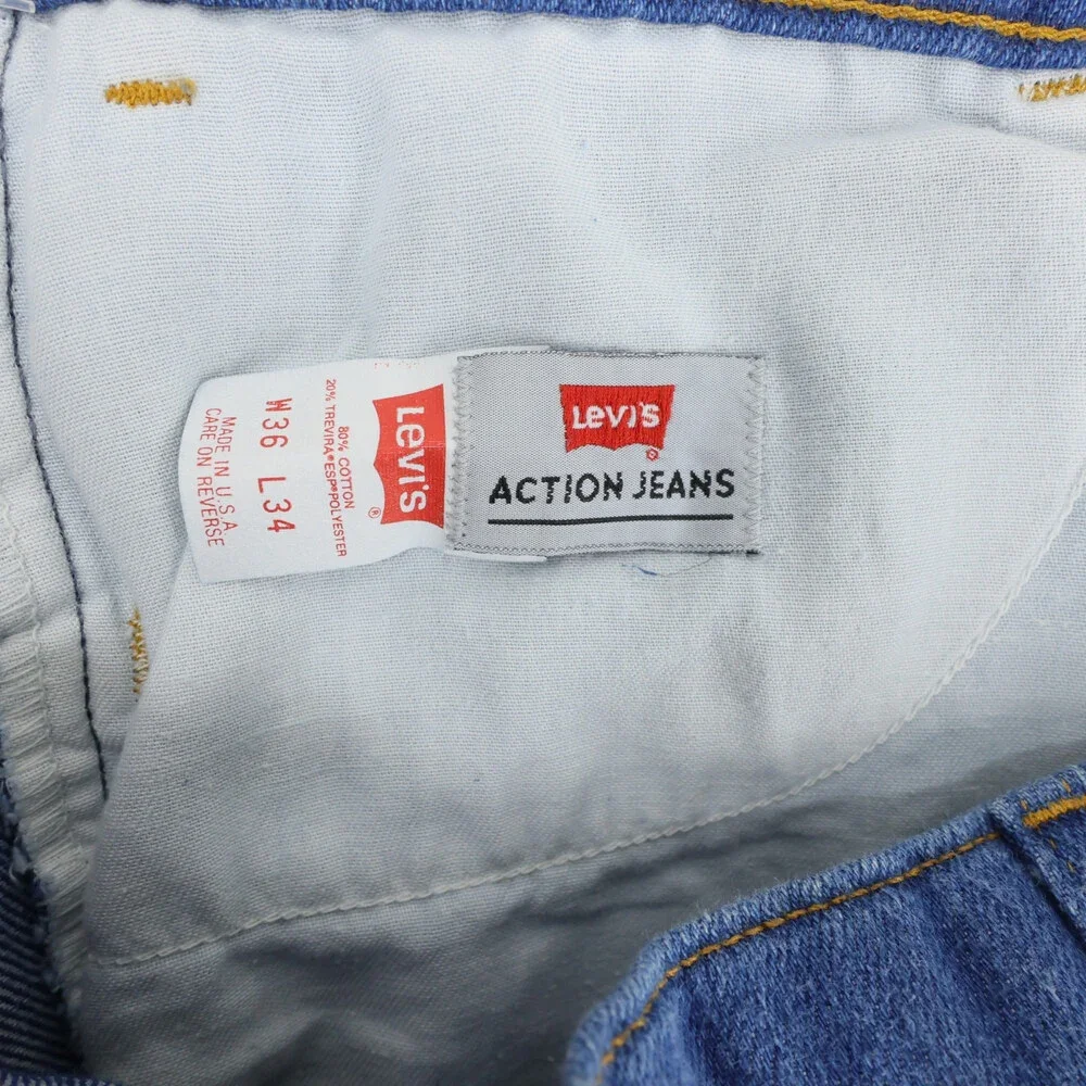 Vintage Levis Action Jeans Mens 36x34 Blue Made In USA Stretch Denim